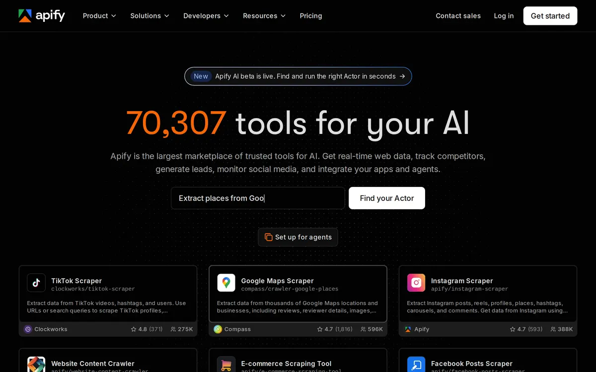Screenshot of the Apify homepage at apify.com