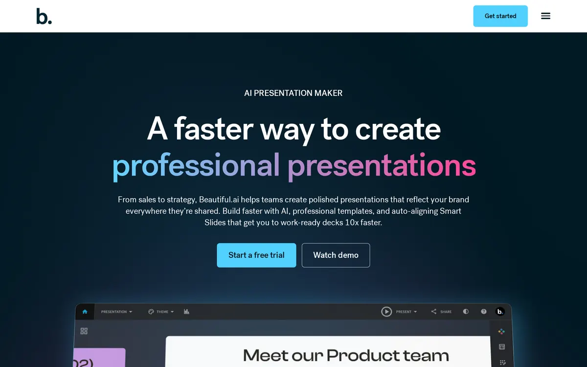 Screenshot of the Beautiful.ai homepage at beautiful.ai