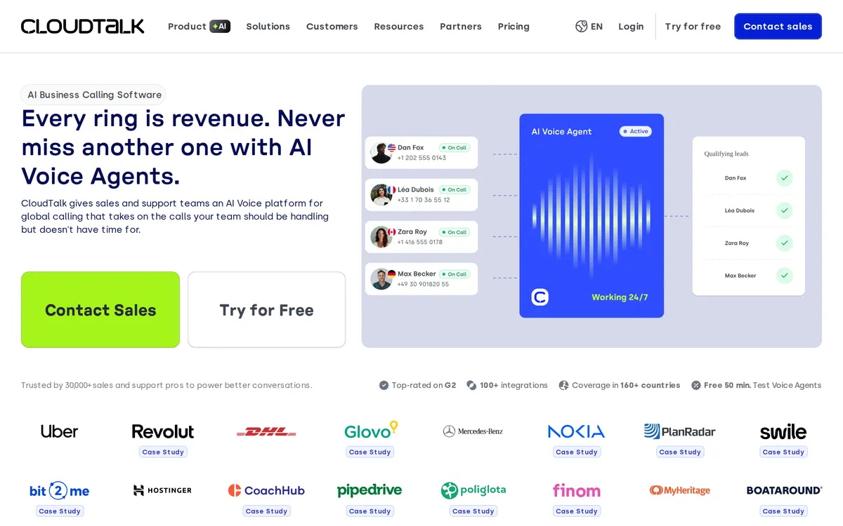 Screenshot of the CloudTalk homepage at cloudtalk.io