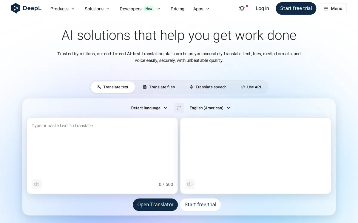 Screenshot of the DeepL homepage at deepl.com