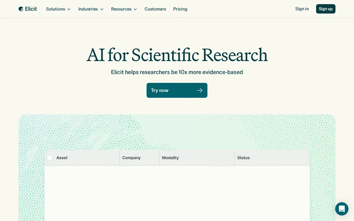 Screenshot of the Elicit homepage at elicit.com