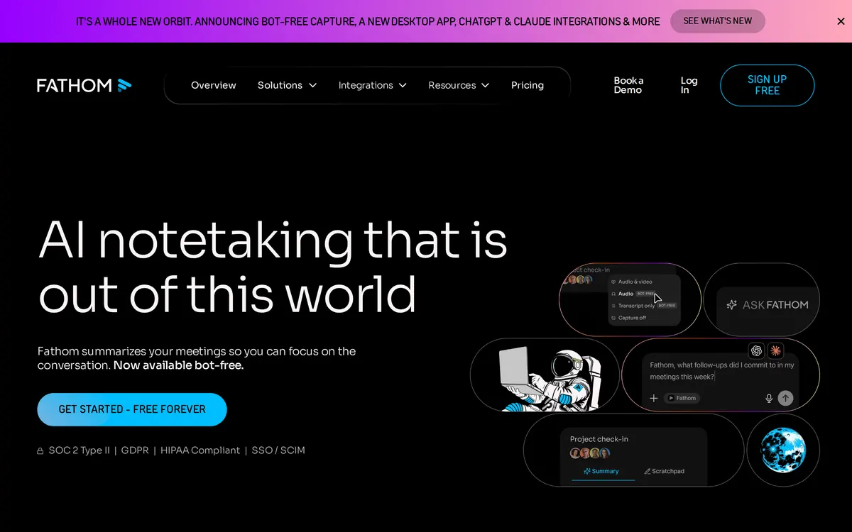 Screenshot of the Fathom homepage at fathom.video