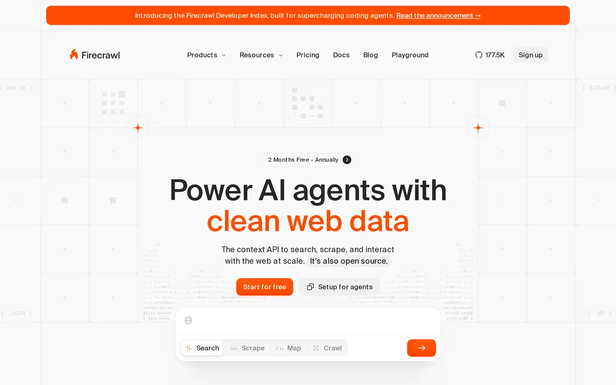 Screenshot of the Firecrawl homepage at firecrawl.dev