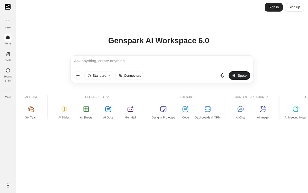Screenshot of the Genspark homepage at genspark.ai