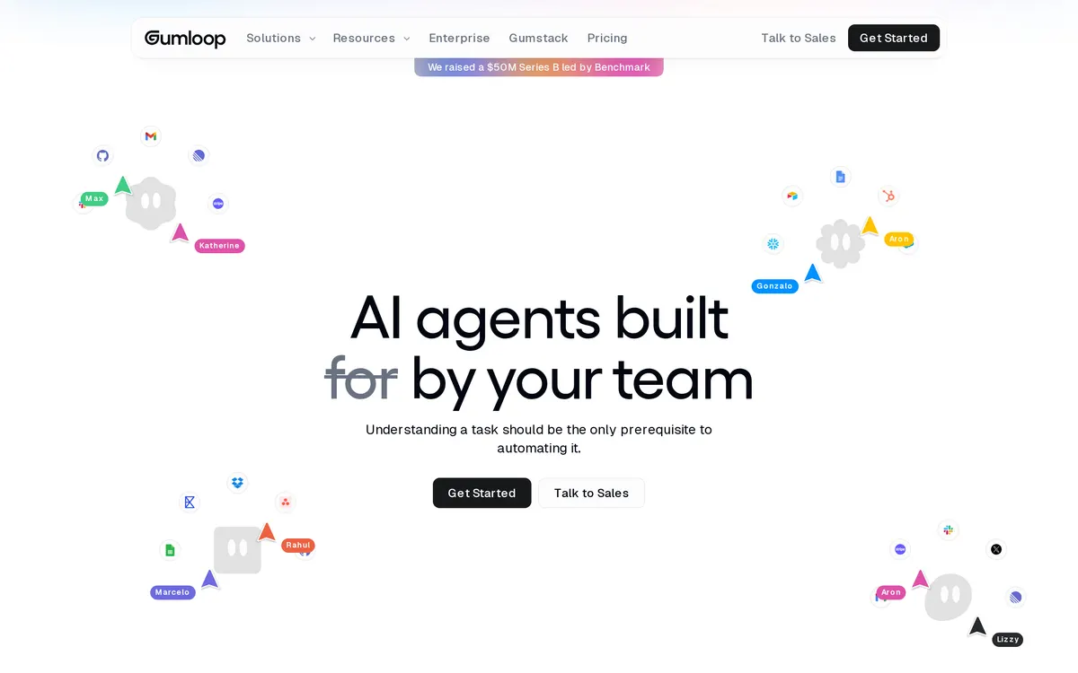 Screenshot of the Gumloop homepage at gumloop.com