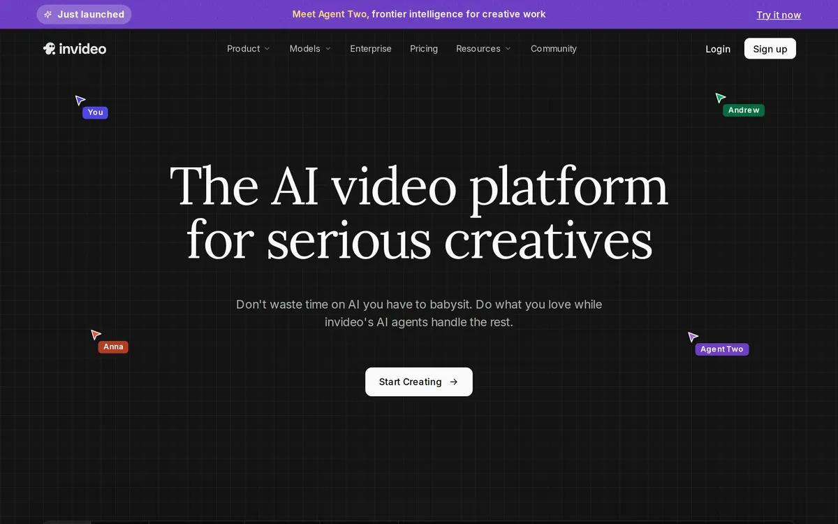 Screenshot of the Invideo homepage at invideo.io
