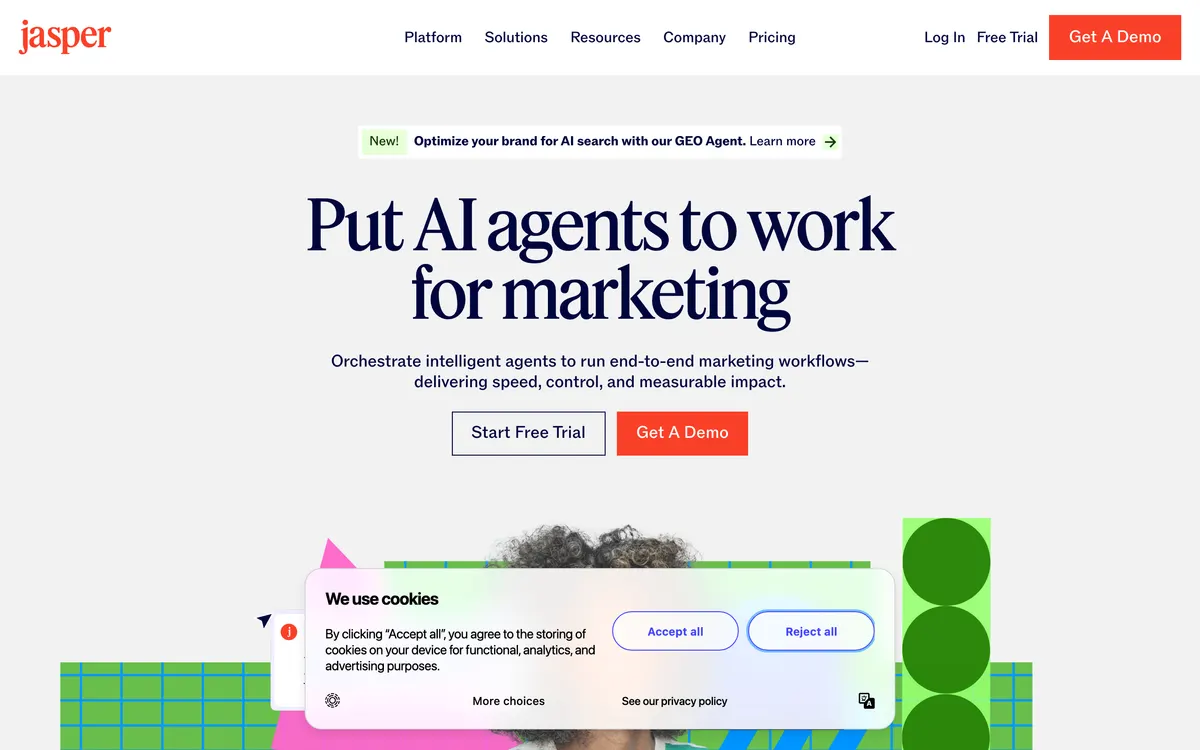 Screenshot of the Jasper homepage at jasper.ai