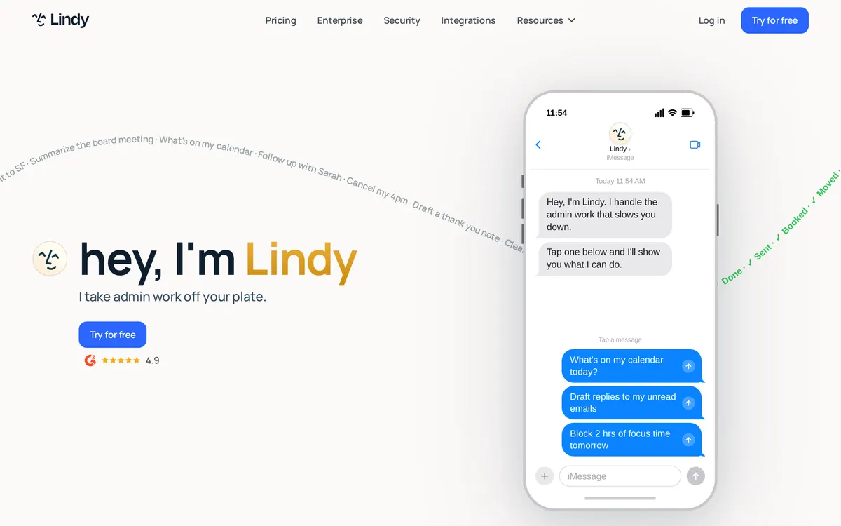Screenshot of the Lindy homepage at lindy.ai