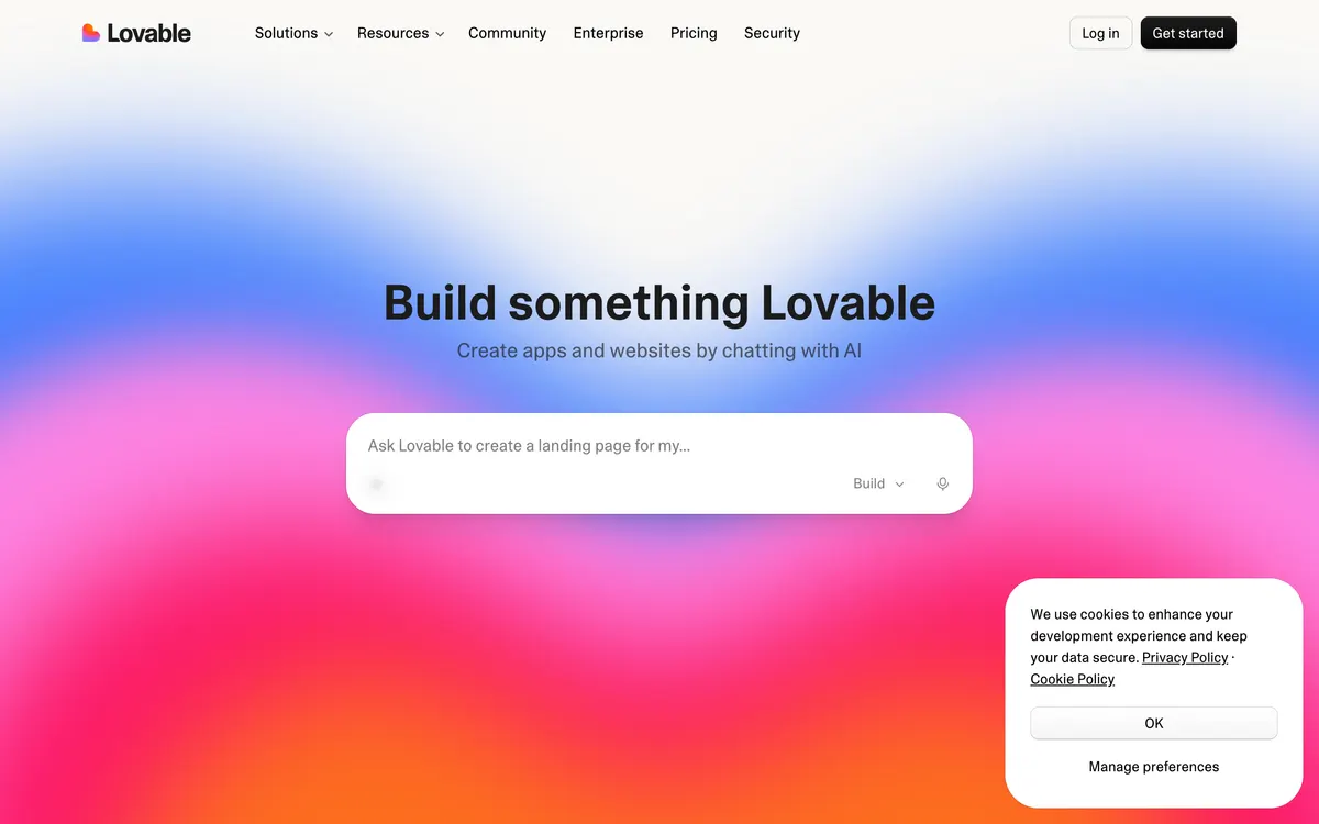Screenshot of the Lovable homepage at lovable.dev