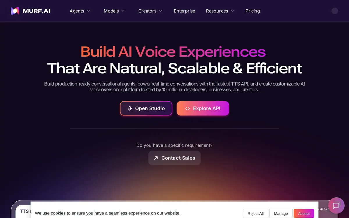 Screenshot of the Murf AI homepage at murf.ai