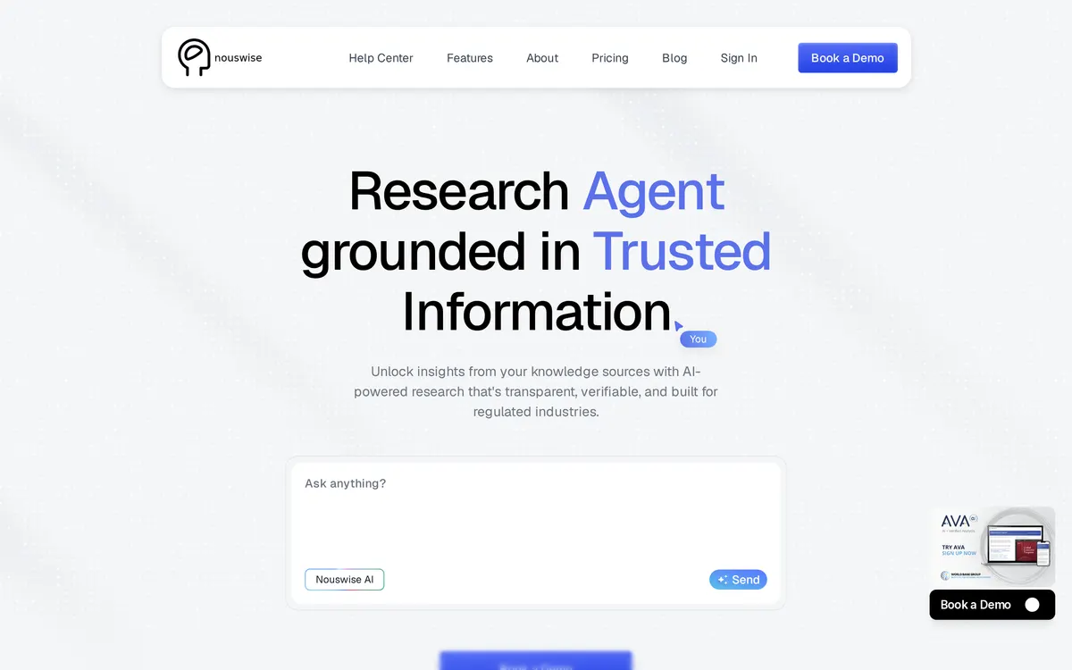 Screenshot of the Nouswise homepage at nouswise.com