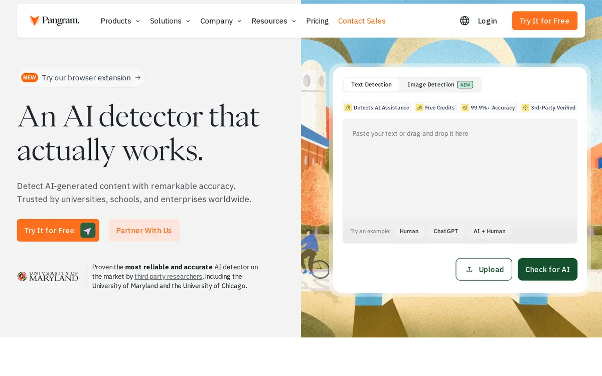 Screenshot of the Pangram homepage at pangram.com