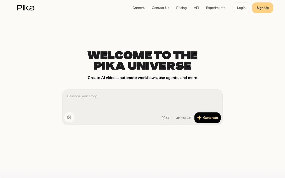 Screenshot of the Pika homepage at pika.art