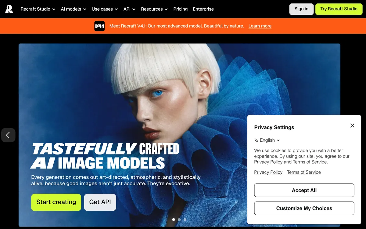 Screenshot of the Recraft homepage at recraft.ai