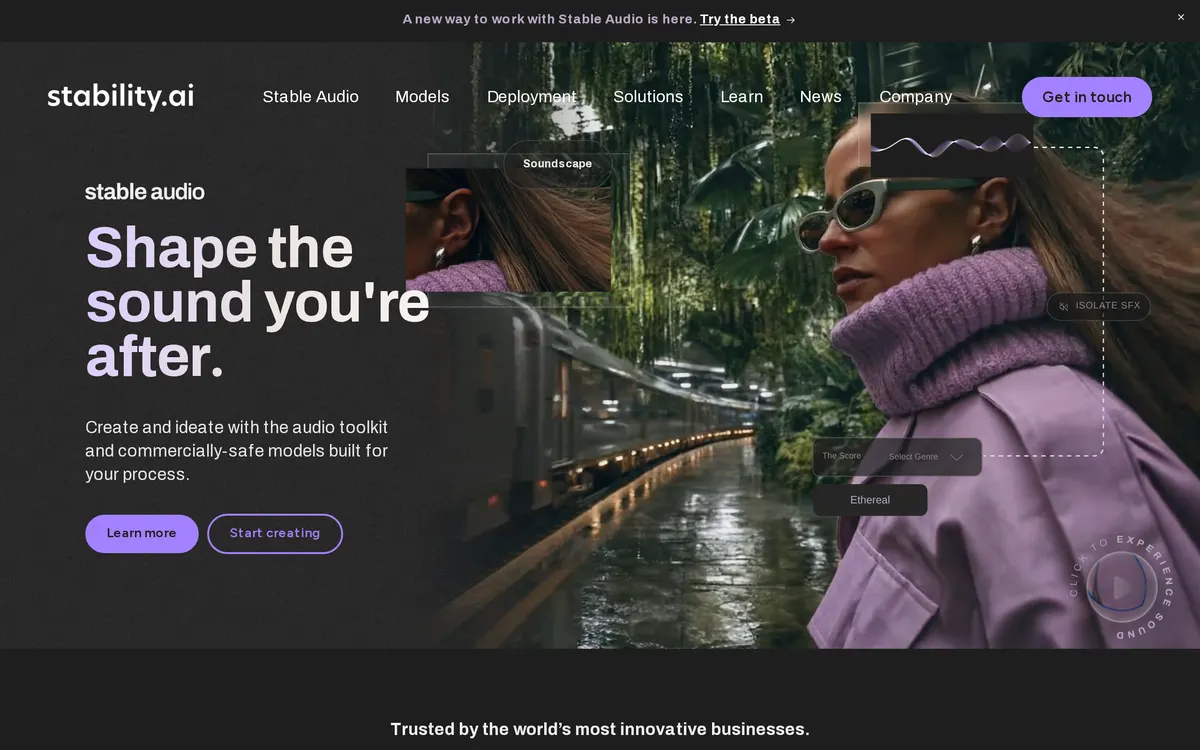 Screenshot of the Stable Diffusion homepage at stability.ai