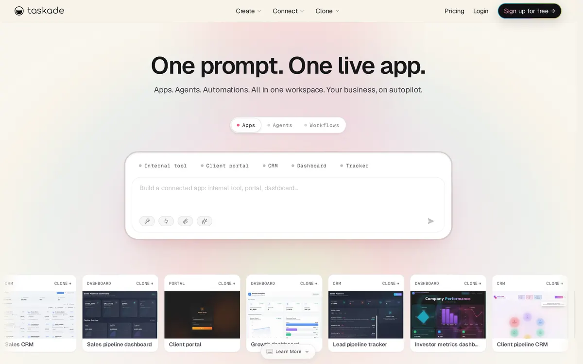 Screenshot of the Taskade homepage at taskade.com