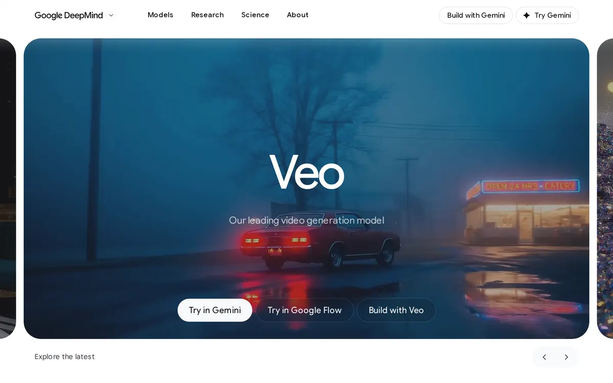 Screenshot of the Veo homepage at deepmind.google