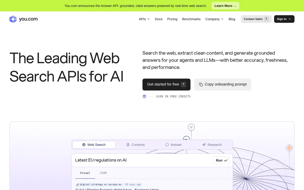 Screenshot of the You.com homepage at you.com