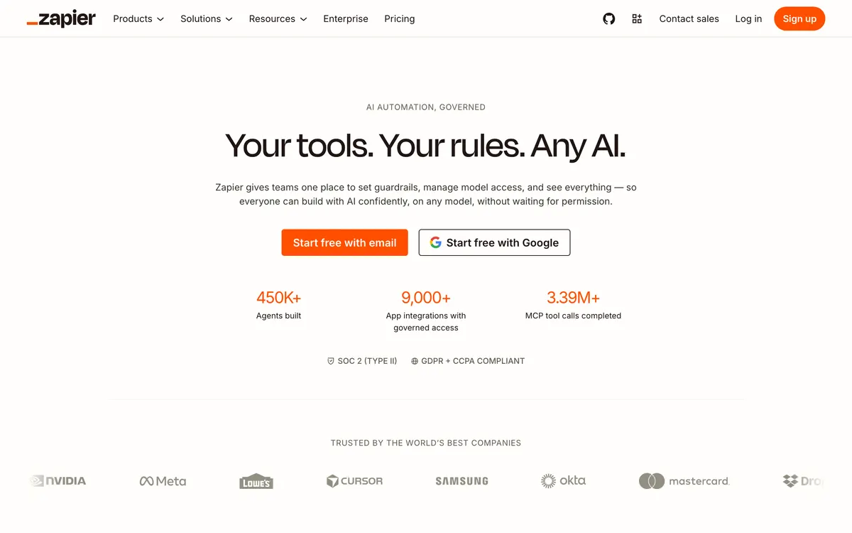 Screenshot of the Zapier homepage at zapier.com